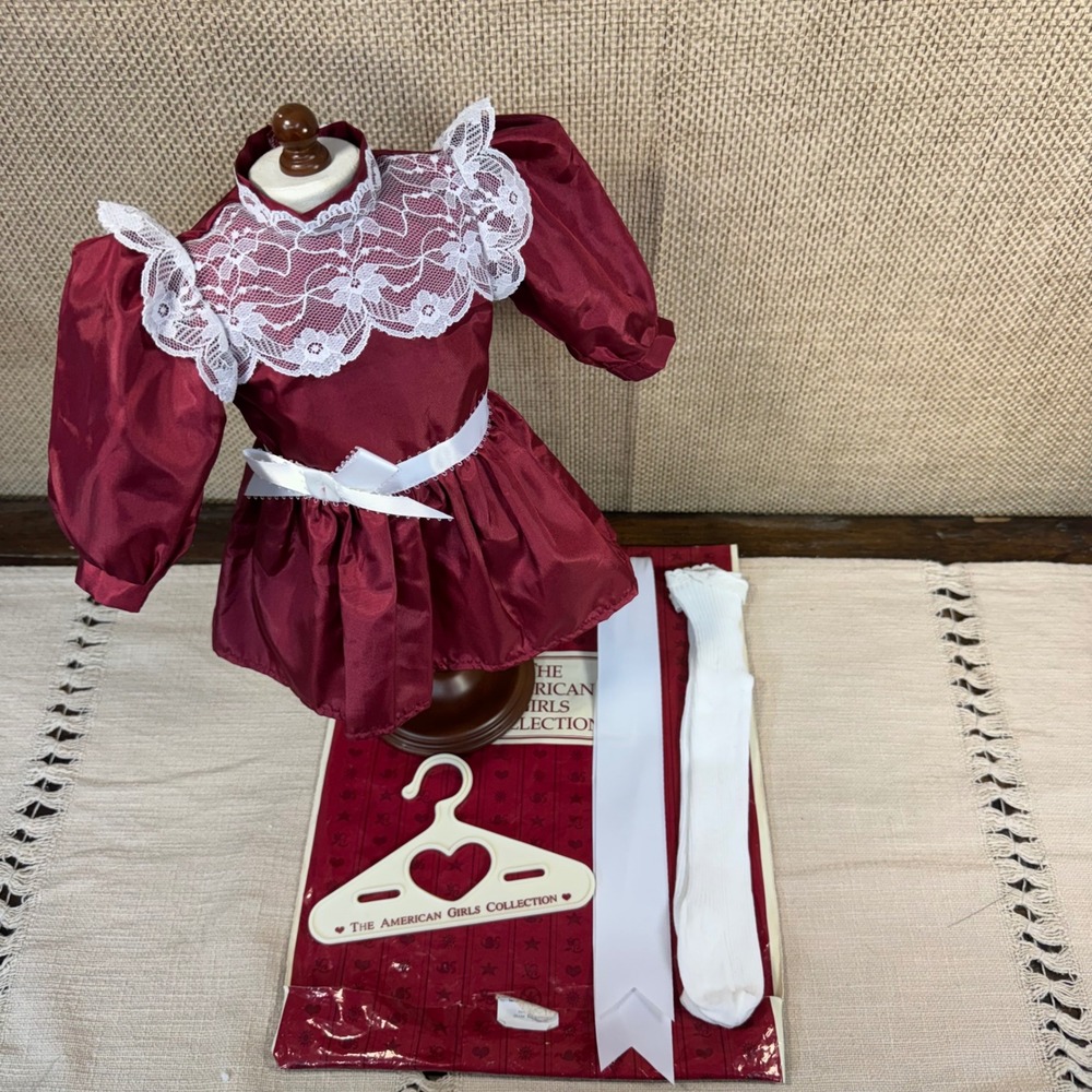Pleasant Company American Girl Samantha Cranberry Christmas Dress Ribbon Tights - Picture 14 of 15